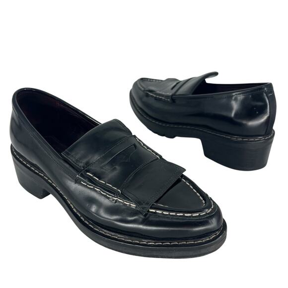 Rag & Bone Black Leather Penny Loafers with Contrast Stitching - Picture 1 of 15